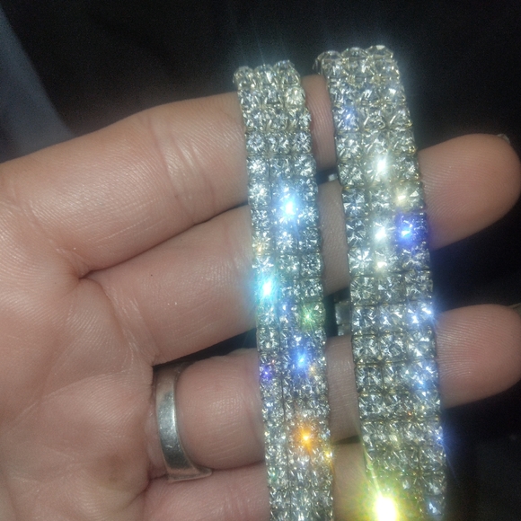 ×3Silver Plated Three Tier Diamond Choker Necklace & Stretch Bracelet BundleLot - Picture 5 of 7